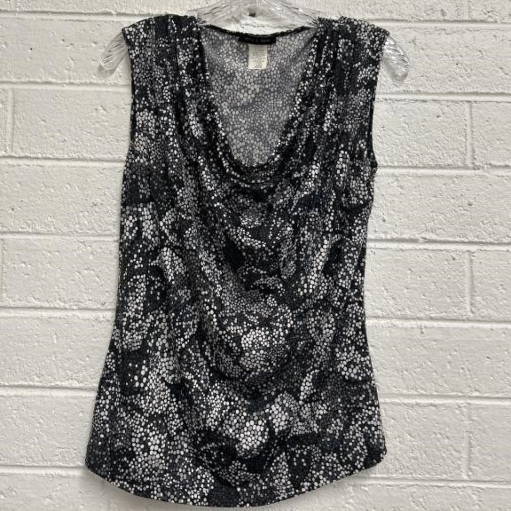 Jennie & Marlis Sleeveless Draping Top Blouse Medium Black Silver Metallic look